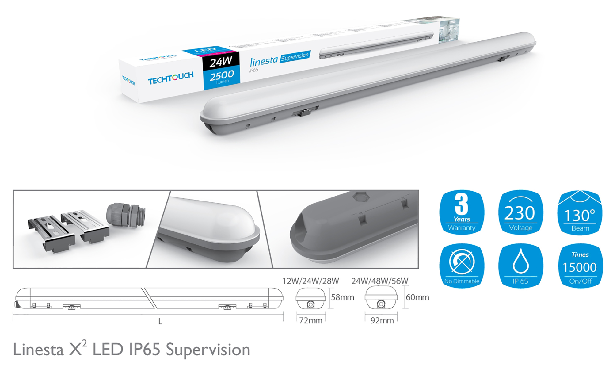 Linesta X2 Supervision External Surface Luminaires Techtouch Unidirectional Fitting